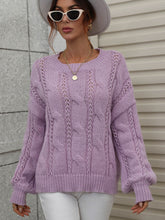 Load image into Gallery viewer, Cable-Knit Openwork Round Neck Sweater
