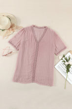 Load image into Gallery viewer, Swiss Dot Lace Trim Plunge Blouse
