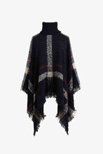 Load image into Gallery viewer, Plaid Turtleneck Raw Hem Poncho
