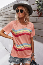 Load image into Gallery viewer, Multicolored Chevron Stripe Round Neck Side Slit T-Shirt
