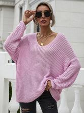 Load image into Gallery viewer, Rib-Knit Drop Shoulder V-Neck Pullover Sweater
