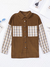 Load image into Gallery viewer, Plaid Corduroy Shirt Jacket with Pockets
