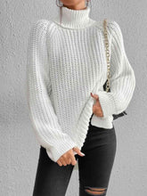 Load image into Gallery viewer, Full Size Turtleneck Rib-Knit Slit Sweater
