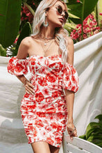 Load image into Gallery viewer, Off-Shoulder Floral Print Balloon Sleeve Dress
