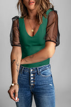 Load image into Gallery viewer, Spliced Mesh Puff Sleeve Blouse
