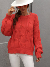 Load image into Gallery viewer, Cable-Knit Openwork Round Neck Sweater
