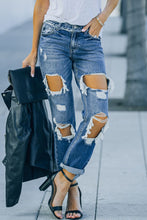 Load image into Gallery viewer, Distressed Frayed Trim Straight Leg Jeans
