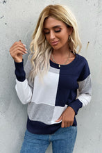 Load image into Gallery viewer, Color Block Ribbed Trim Round Neck Knit Pullover
