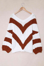 Load image into Gallery viewer, Woven Right Chevron Cable-Knit V-Neck Tunic Sweater
