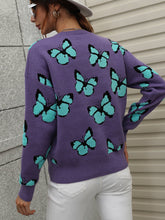 Load image into Gallery viewer, Butterfly Dropped Shoulder Crewneck Sweater
