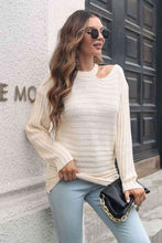 Load image into Gallery viewer, Ribbed Cold Shoulder Round Neck Pullover Sweater
