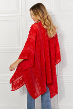 Load image into Gallery viewer, Justin Taylor Pom-Pom Asymmetrical Poncho Cardigan in Red
