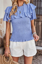 Load image into Gallery viewer, Smocked Tie Back Flutter Sleeve Blouse

